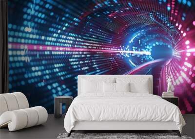 Abstract futuristic technology background network high speed global data transfer, big data, data center, server, internet, speed. dark blue and pink neon lights Wall mural