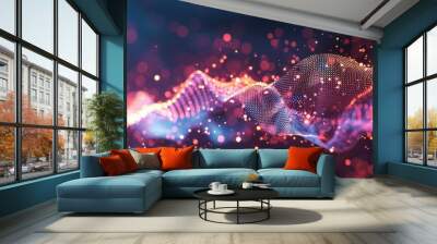 Abstract Wave stream data. Speaking sound wave, Music sound wave, Dynamic light flow, with blurred neon light effect, abstract background Wall mural