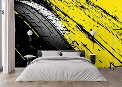 Close-up of a Black Tire with Yellow and Black Streaks Wall mural