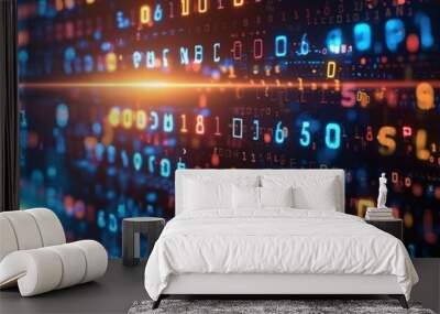 Glowing binary code and data flowing through cyberspace representing the digital age Wall mural