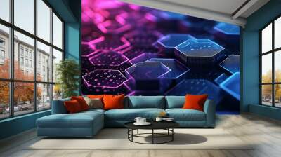 Hexagonal abstract metal with light background. technology hexagonal background. Modern Technology Background. Wall mural