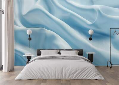 Light blue silk fabric with elegant wavy folds and smooth texture Wall mural