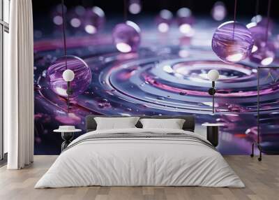 liquid droplet, in the style of luminous spheres, light violet, polished metamorphosis, light-focused, contemporary candy-coated. water drops are made of purple lights, in the style of photorealistic  Wall mural