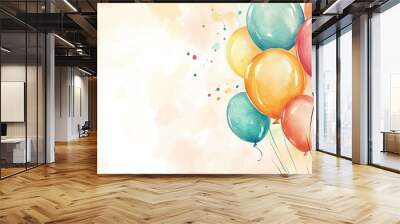 Watercolor Illustration of Colorful Balloons with a Soft Background Wall mural