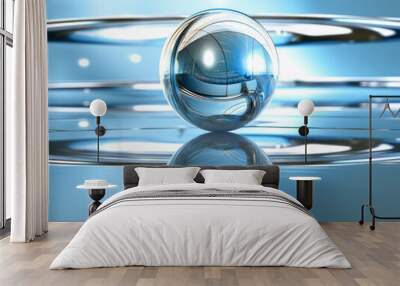 abstract background with METALLIC  spheres on blue space background  Wall mural