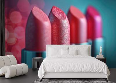 close up of red rose petals color shade new water proof lipstick blue green   background  Wall mural