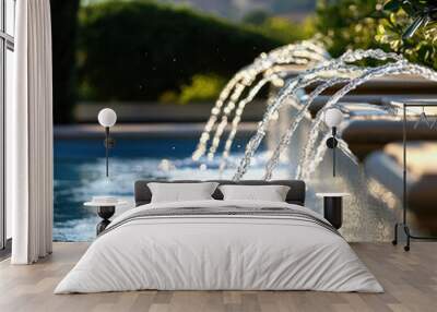 close up shot of the water falling from the fountain in garden in italian  villa  Wall mural