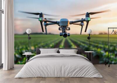 drone  service is the new hope of the farming agriculture industrial  for the rapid delivery such as farming fertilizer  equipment service or emergency delivery service during disaster Wall mural