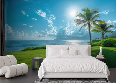 golf course on tropical island with palm trees on california coast  Wall mural