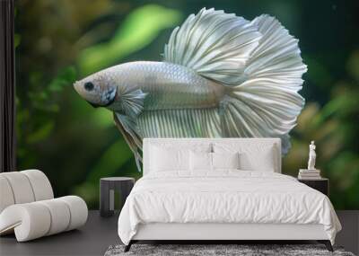 siamese fighting fish in white silver special betta fish in the water aquarium Wall mural