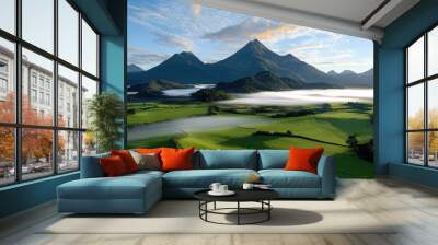 the green valley between the mountains  Wall mural