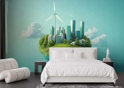 the half of the globe is planted and set up with will mills and other technology for green power ,making the wold to be sustainable independent powered. Wall mural