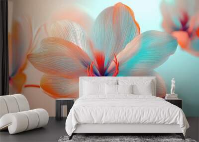 the vector graphic of flowers on the blue color background  Wall mural