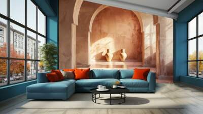 the wall of the  Mediterranean architecture with earth color wall and texture  Wall mural