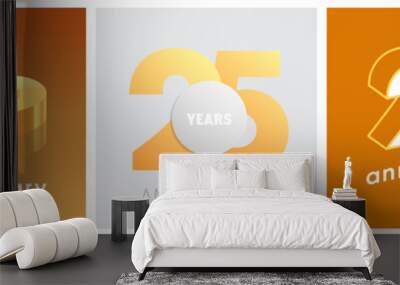 25 years anniversary set of vector graphic icons, logos. Design elements with golden number Wall mural