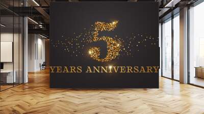 5 years anniversary vector icon, logo. Graphic design element with golden glitter number for 5th anniversary card Wall mural