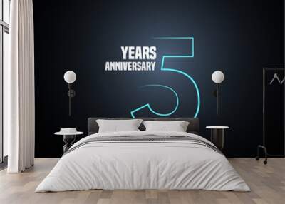 5 years anniversary vector logo, icon. Graphic design element with neon number Wall mural