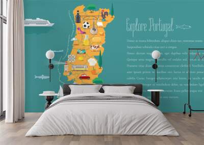 Map of Portugal horizontal article layout vector illustration Wall mural