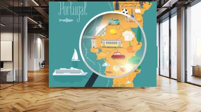 Map of Portugal with loupe vector illustration, design Wall mural