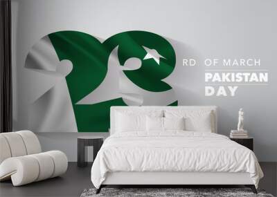 Pakistan day vector banner, greeting card. Pakistani wavy flag Wall mural