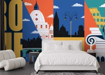 Rome, Italy vector banner, illustration. City skyline, historical buildings in modern flat design Wall mural