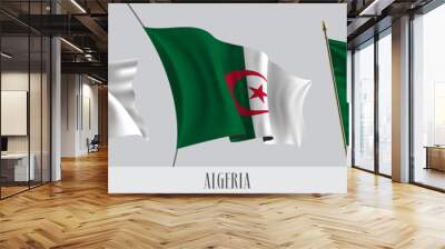 Set of Algeria waving flag on isolated background vector illustration Wall mural