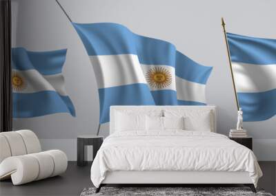 Set of Argentina waving flag on isolated background vector illustration Wall mural