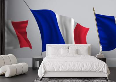 Set of France waving flag on isolated background vector illustration Wall mural