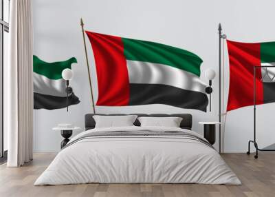 Set of United Arab Emirates waving flag on isolated background vector illustration Wall mural