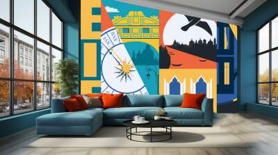 Venice, Italy vector banner, illustration. City views, historical buildings Wall mural