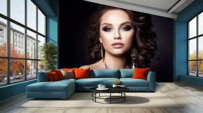 Beautiful woman with professional make up and hairstyle Wall mural