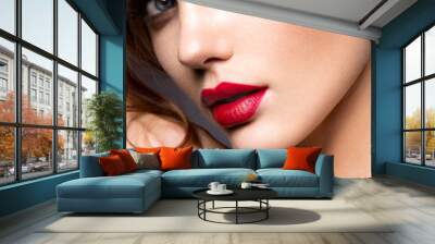 Close-up portrait of beautiful woman with bright make-up Wall mural