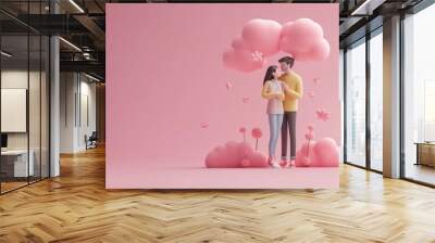 3d render, isometric view, 2 lovers, pink background, AI Generative Wall mural