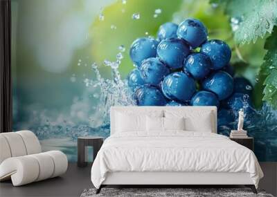 A bunch of blue grapes are floating in a body of water Wall mural