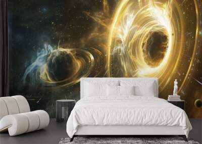 A space scene with two large yellow holes in the sky Wall mural