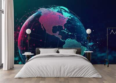 Ai generated illustration of an abstract globe focusing on North America, AI Generative Wall mural