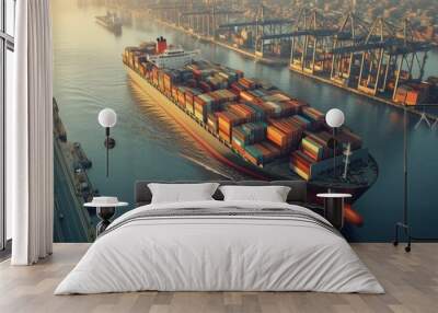 big cargo ship full of containers, AI Generative Wall mural