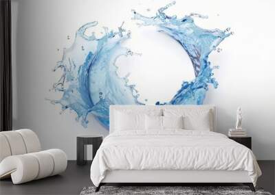 Realistic blue water half circle splash isolated on white background., AI Generative Wall mural