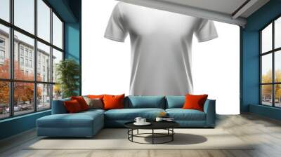 Men's white blank T-shirt template, natural shape on invisible mannequin, for your design mockup for print, isolated on white background. Wall mural