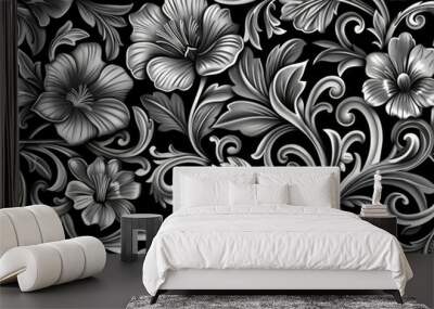 Ornate black and white floral pattern for vintage wallpaper design Wall mural