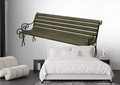 3d green wooden, black iron park bench isolated on white background	 Wall mural