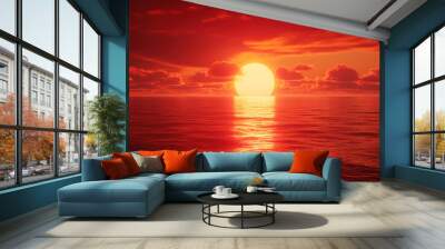 Amazing red sunset over ocean. Wall mural