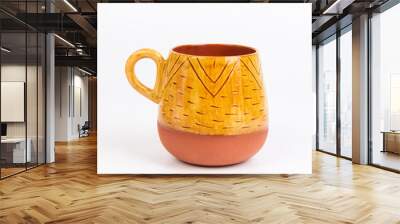 colorful handmade ceramic coffee cup on white Wall mural