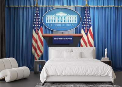 Podium speaker tribune with USA flags and sign of White House. Presidential elections.  Wall mural