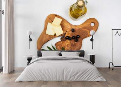 wooden cheese board isolated on white background Wall mural