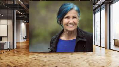 senior woman with blue hair Wall mural