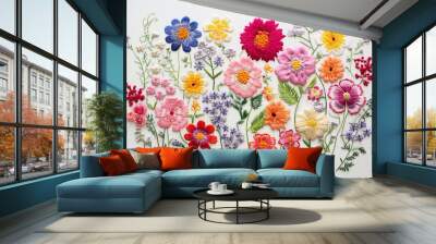 Beautiful graphics of embroidered flowers. Wall mural