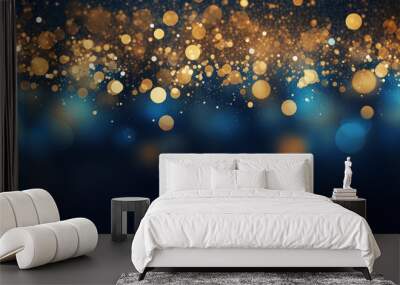 christmas background with blurred lights, in the style of dark azure and gold. Generative AI Wall mural