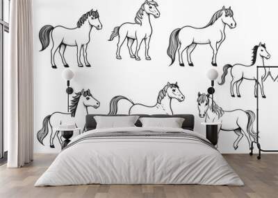 Doodle horse set. Hand drawn sketch style. Cute horse for kids, children vector illustration on white backgorund Wall mural