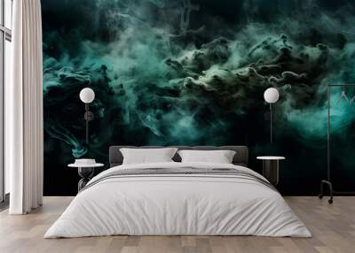 horror green blue wall, grunge dark smoke texture, black haunted background for horror thriller mystery movie poster design.  Wall mural